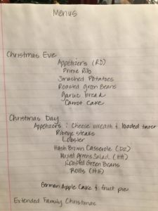 Written lists for Christmas
