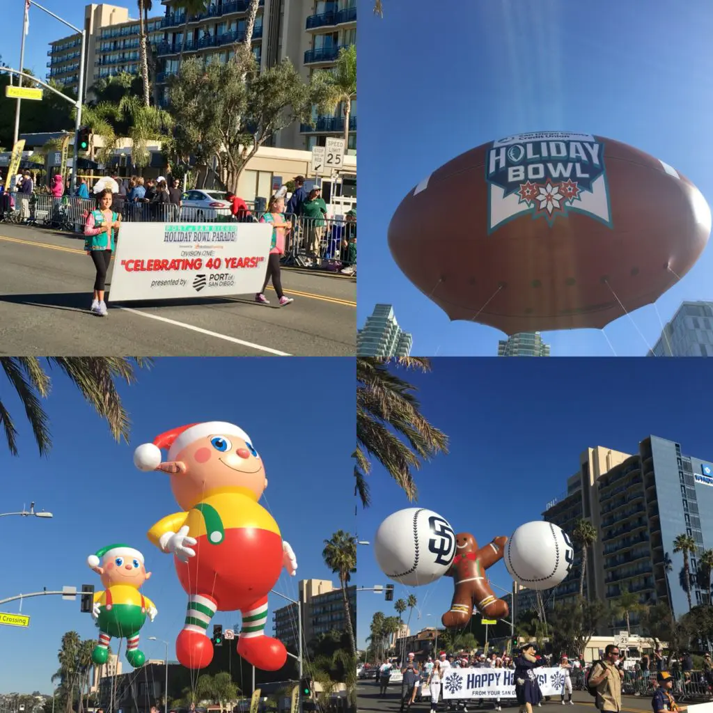 photo collage of Holiday Bowl parade