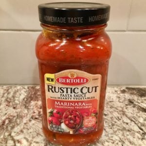 Bertolli Rustic Cut marinara sauce in a jar.