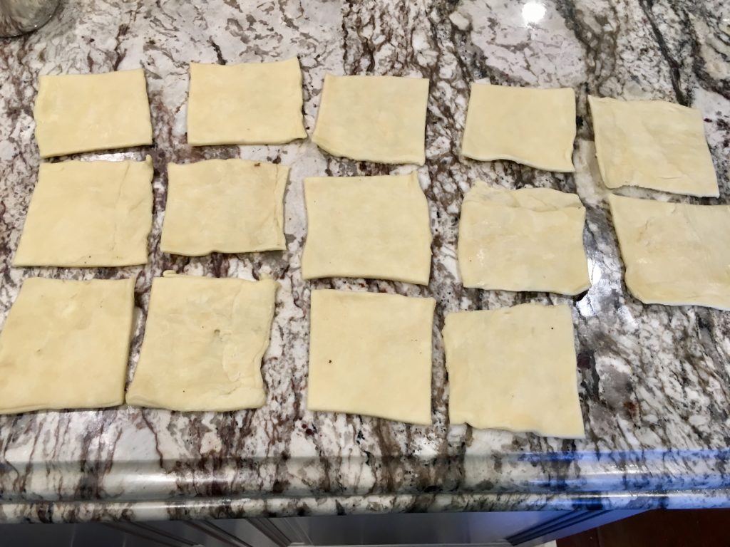 pastry squares waiting to be filled and placed to the countertops