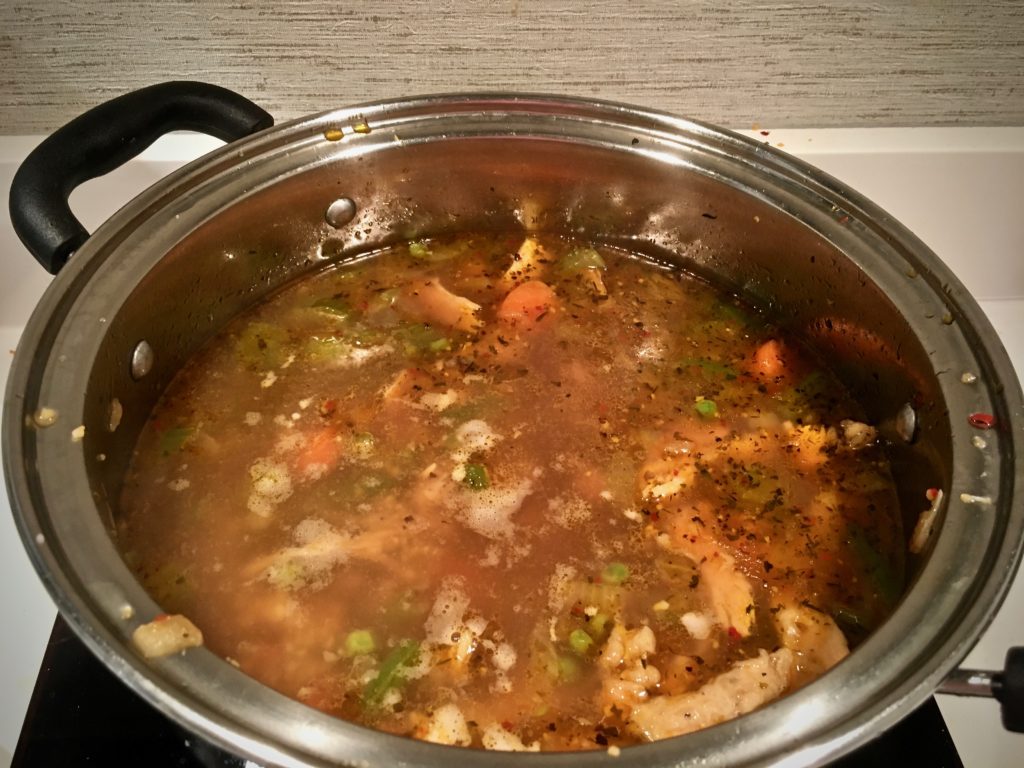 simmering stew on a pot.