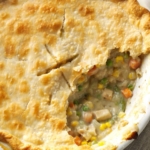 pie plate of chicken pot pie.