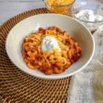 Instant Pot Chili Mac with Cheese in a bowl