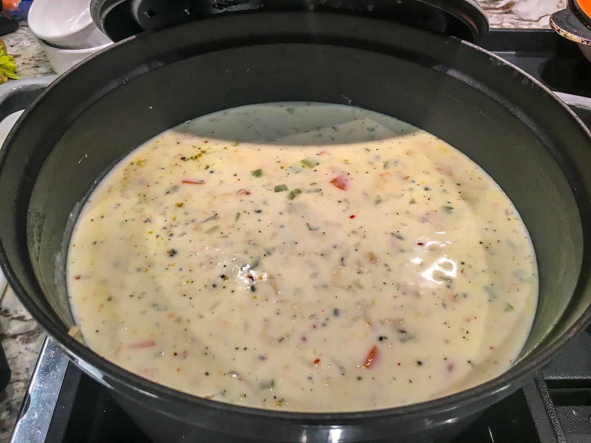 creamy rich chowder on a pot