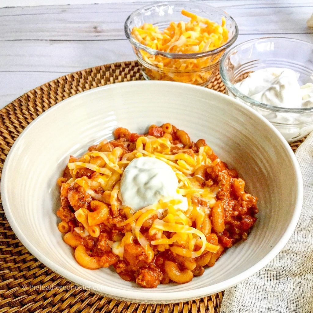 Instant pot chili cheese mac on a bowl