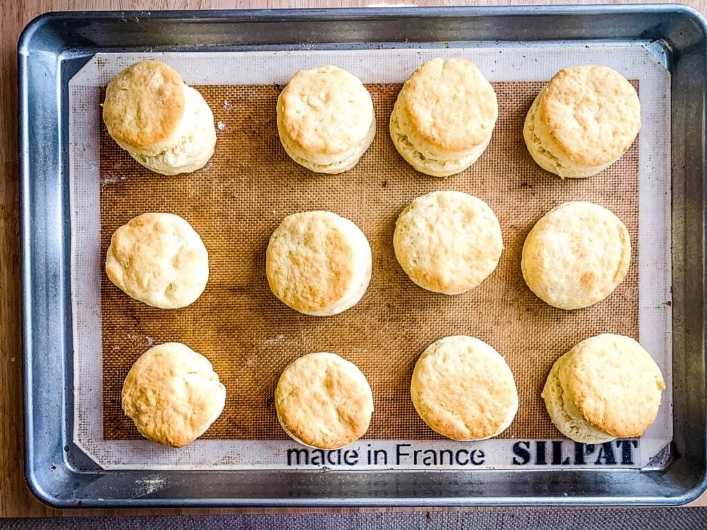 A baking sheet of 3 Ingredient biscuits fresh from the oven.