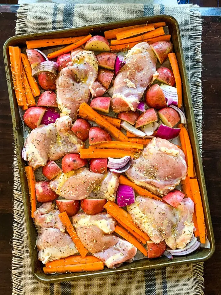 chicken thighs recipe on a sheet pan