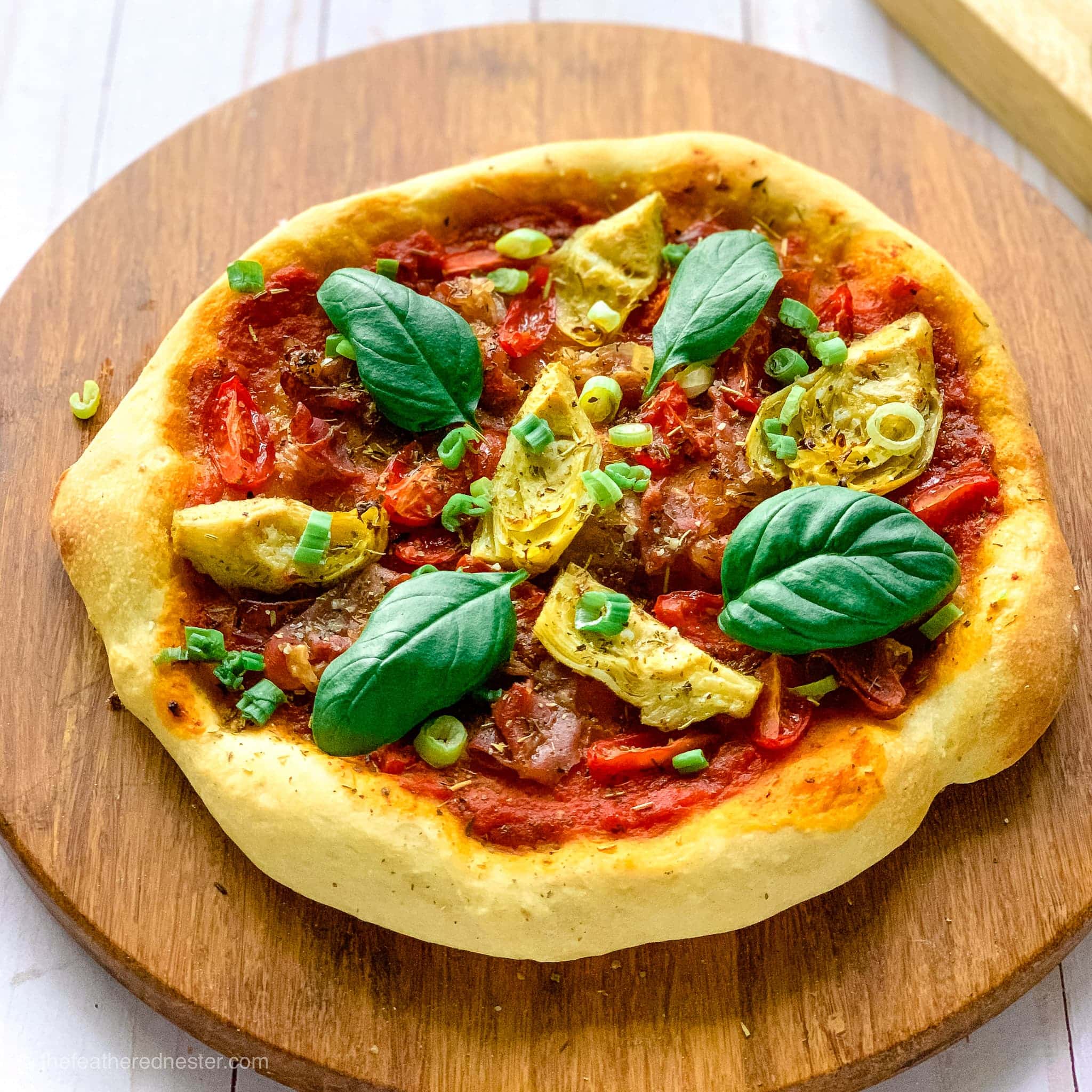 Fully baked sourdough pizza.