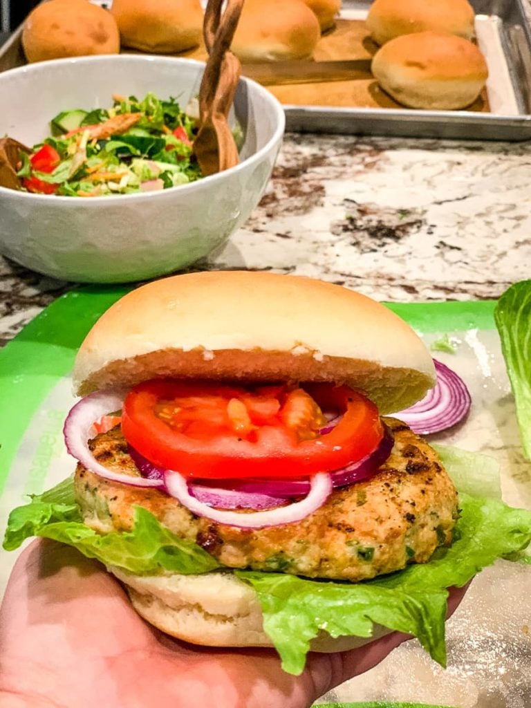 grilled turkey burger and bun ready to serve