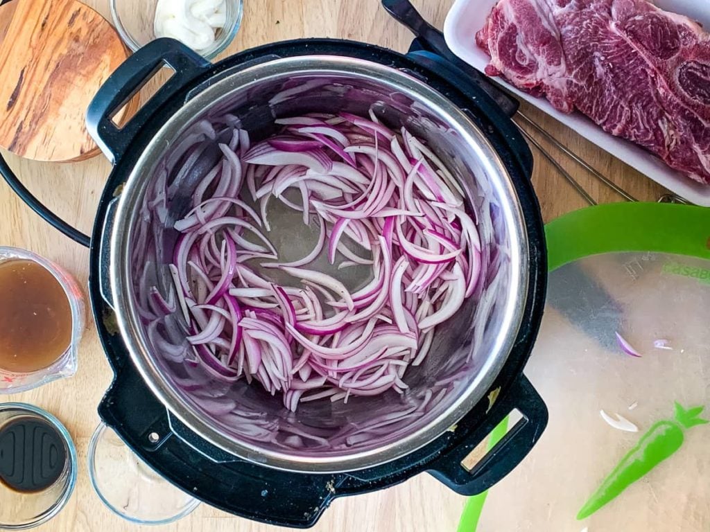 Onions sautéing in the Instant Pot.