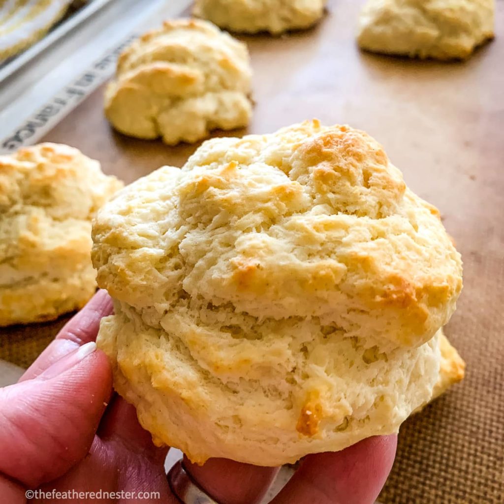 close up of easy drop biscuit,a perfect side for sheet pan chicken drumsticks