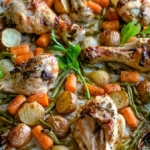 A sheet pan of chicken drumsticks.