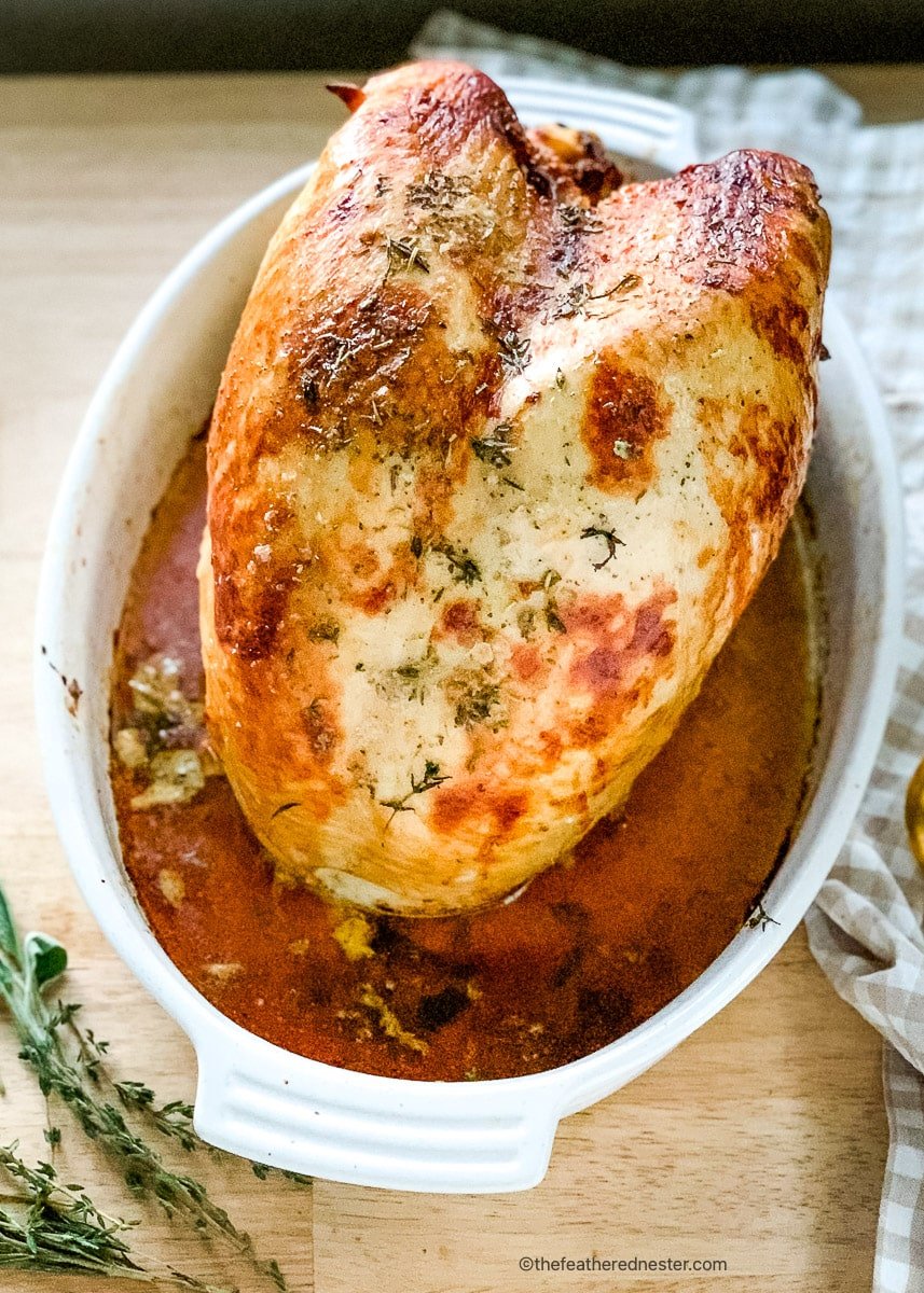 a roasted turkey breast ready to carve and serve.