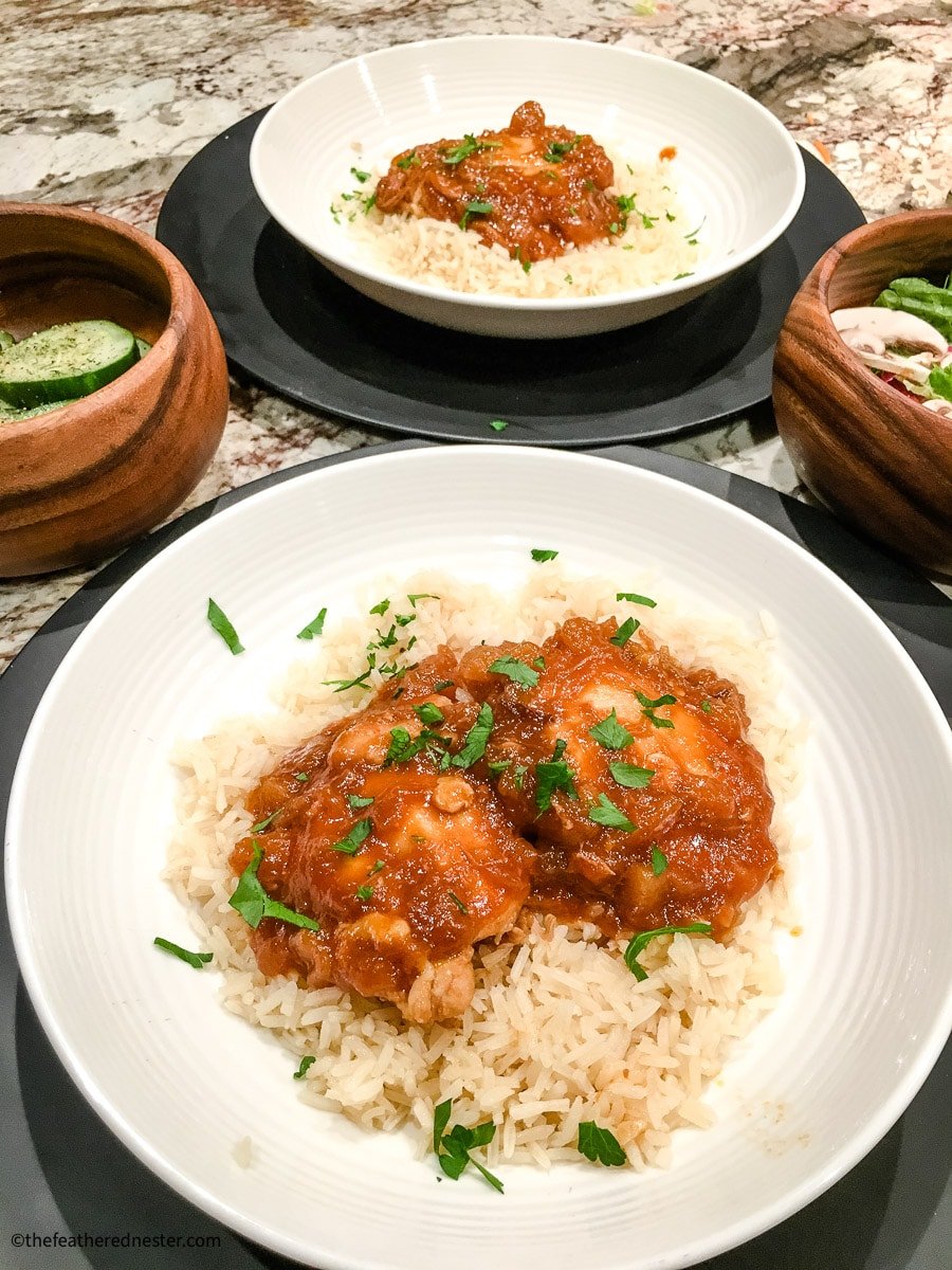 Huli huli chicken thighs made in the pressure cooker.