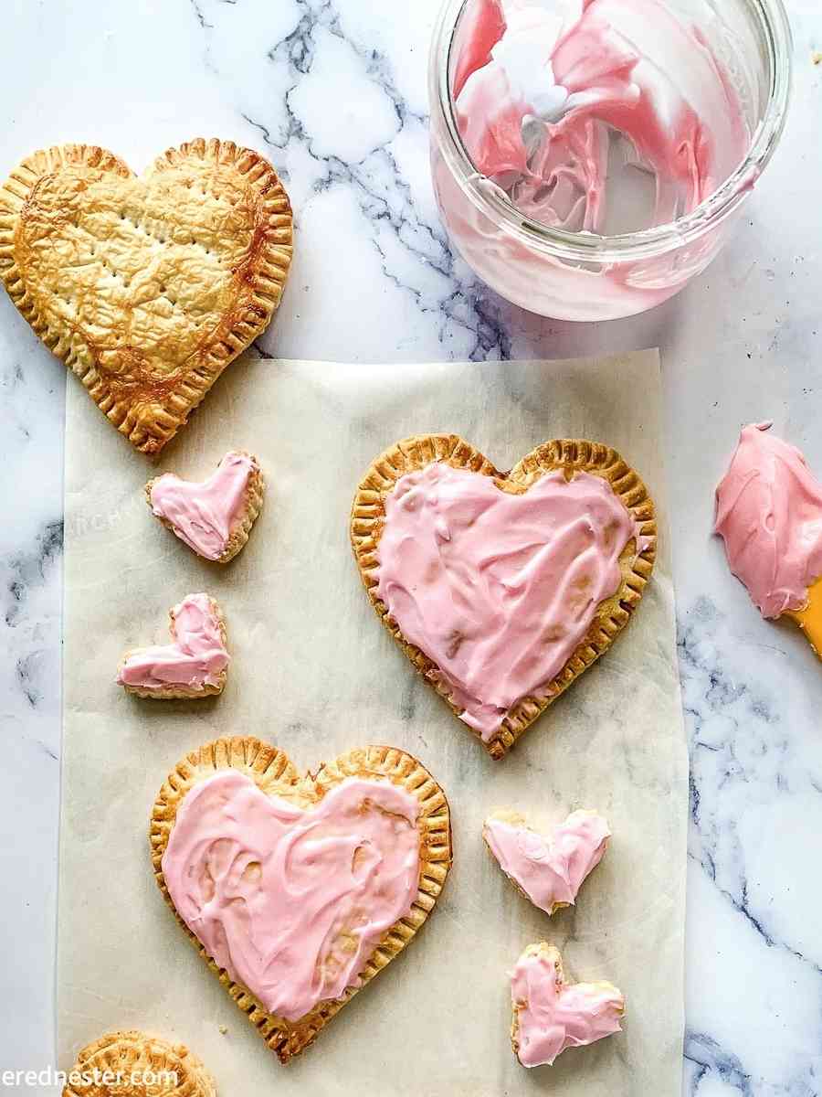 Valentine's Day pop tarts frosted and unfrosted.