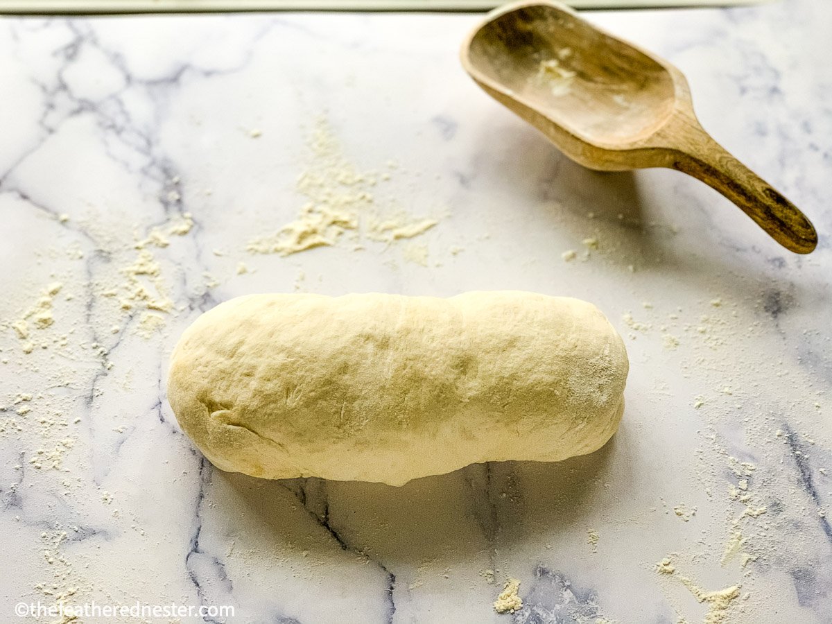 bread dough rolled up for baking.