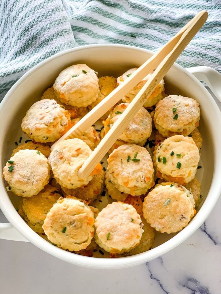 serving mini cheese biscuits as an appetizer
