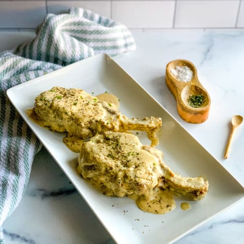 platter of ranch pork chops, ready to serve.