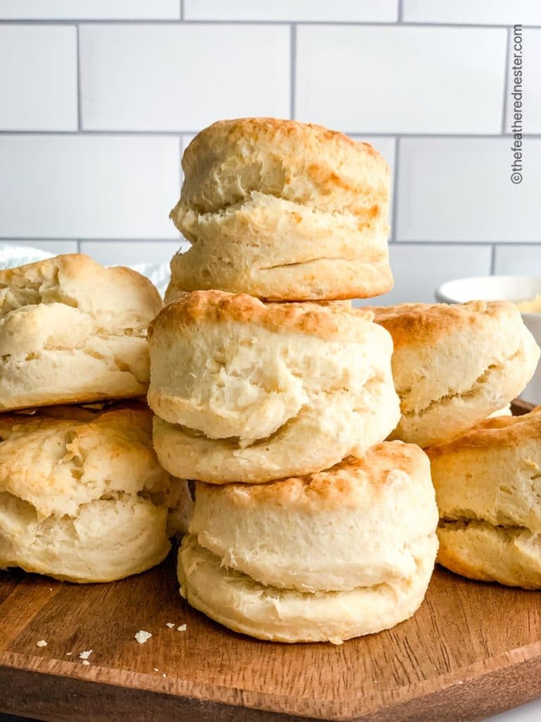 a stack of homemade biscuits with three ingredients.