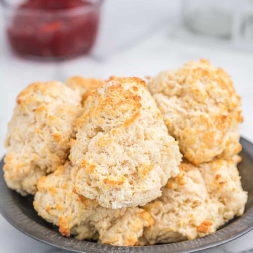 A plate of 3 ingredient buttermilk biscuits, ready for serving.