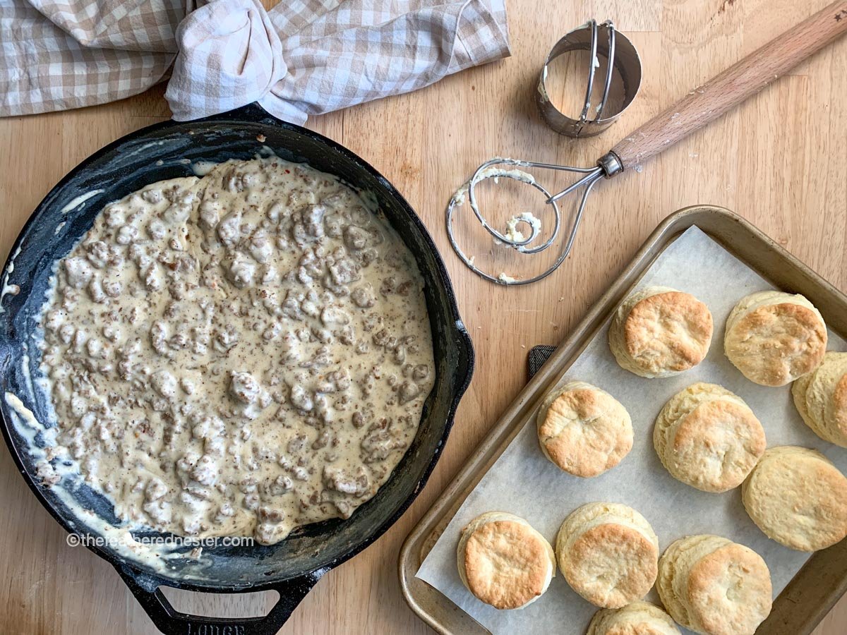 Homemade Biscuits and Sausage Gravy - The Feathered Nester