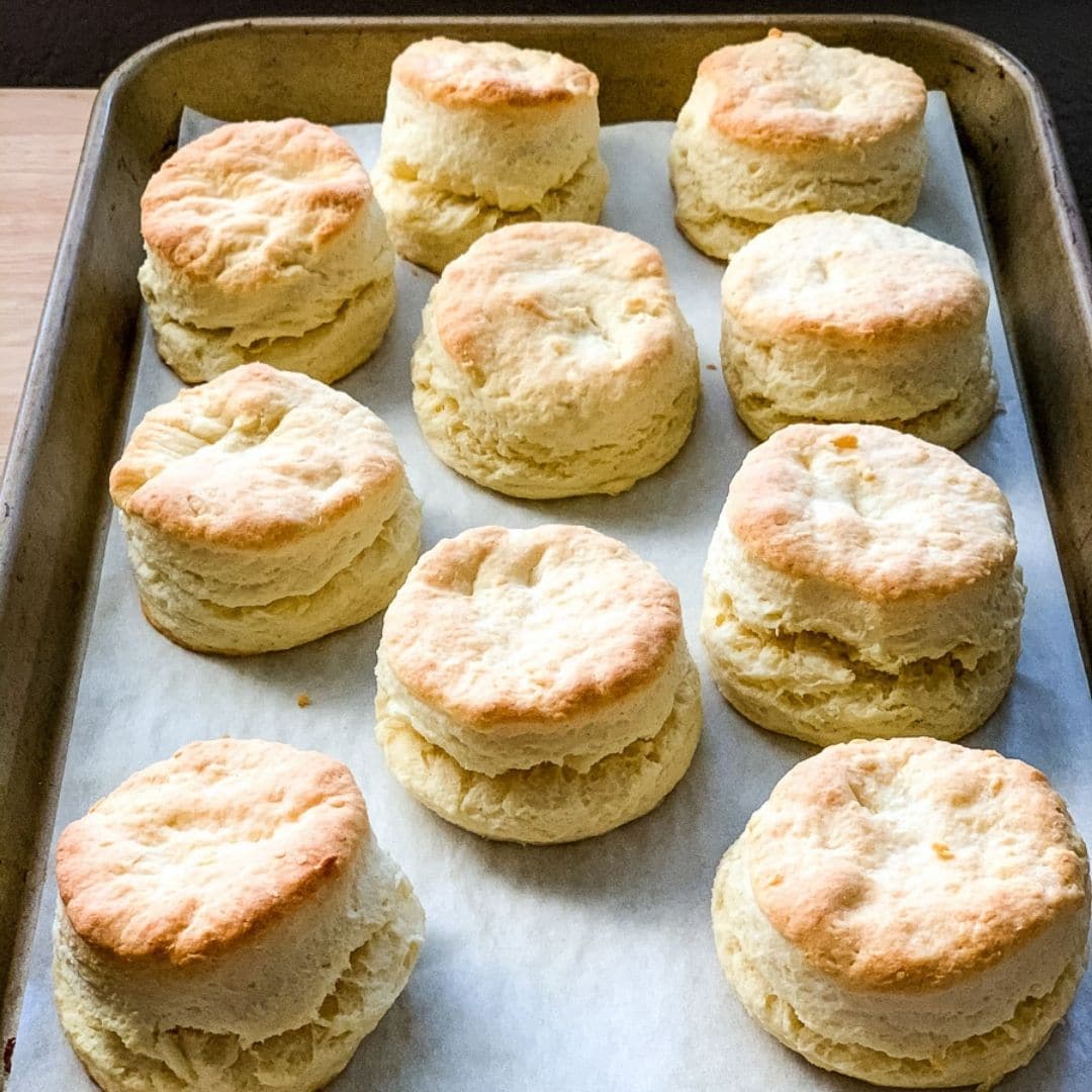 a baking sheet of biscuits.