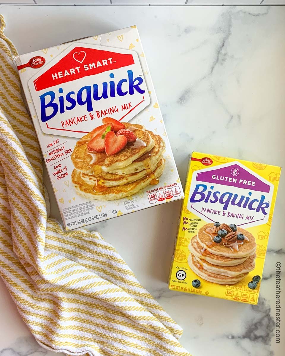 Two boxes of pancake mix. One is gluten free and the other is heart healthy.