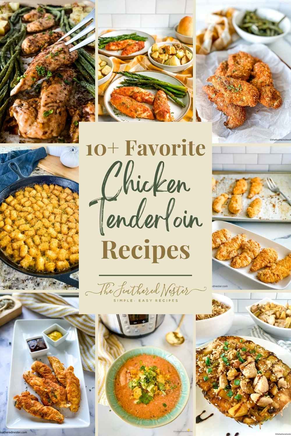 Graphic collage for chicken tenderloin recipes roundup post.