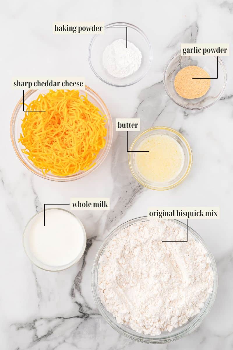 Labeled ingredient image for cheddar biscuit recipe.