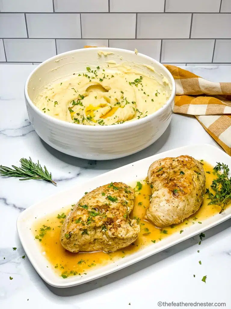 a platter of turkey with a bowl mashed potatoes, instant pot turkey tenderloin recipes
