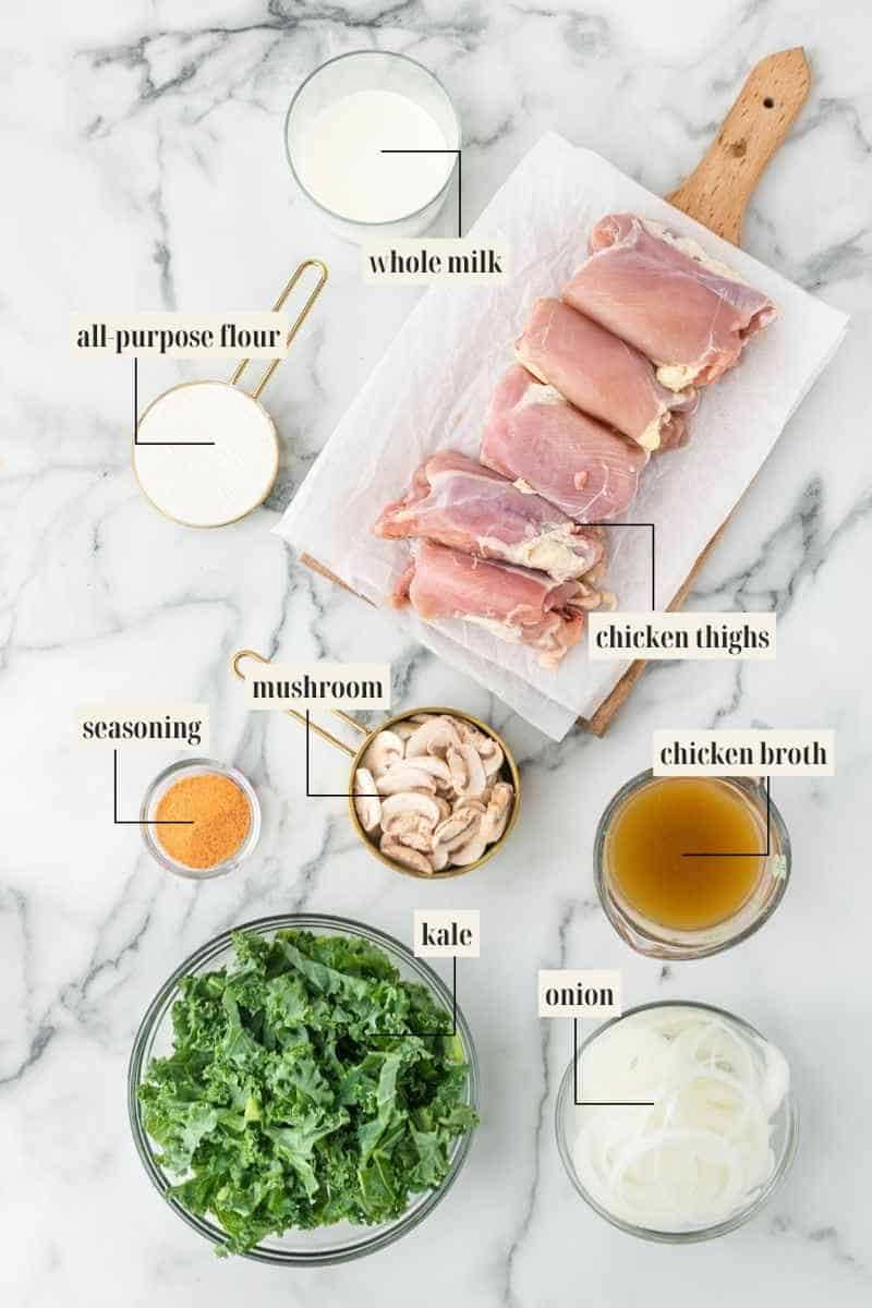 Labeled ingredient image for chicken mushroom crock pot recipe.