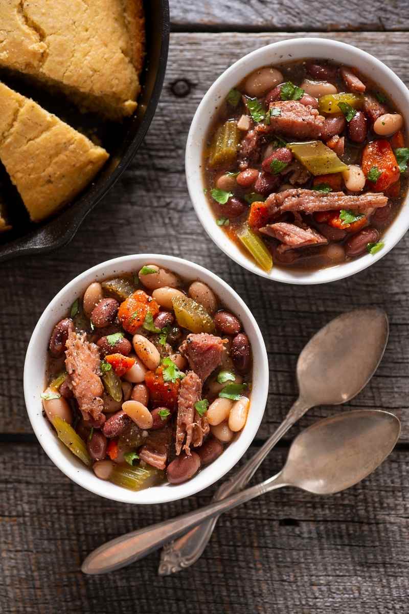 two bowls of mixed cowboy calico beans