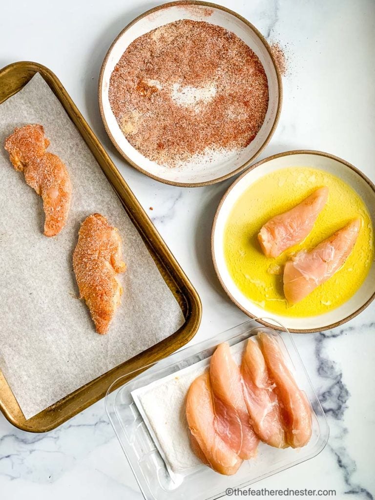 plates for dipping chicken strips for oil and seasonings