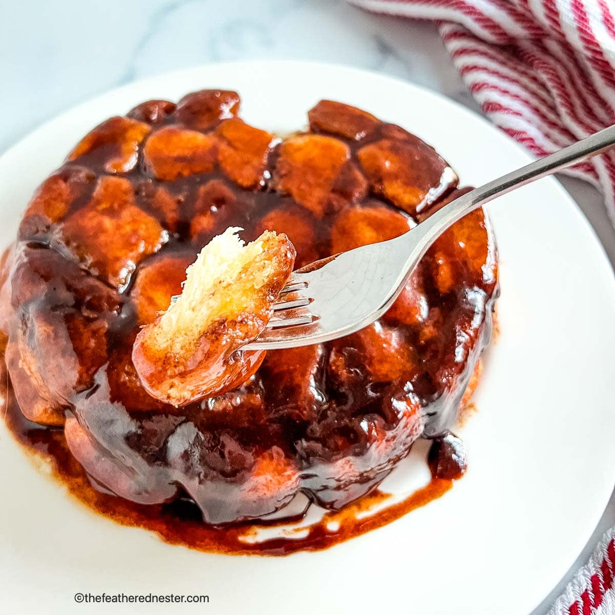 a fork of gooey monkey bread.