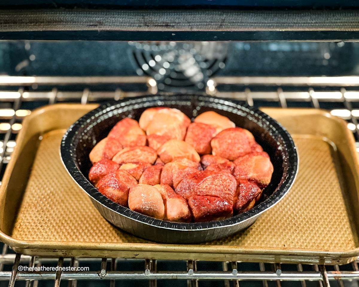 monkey bread in the oven.