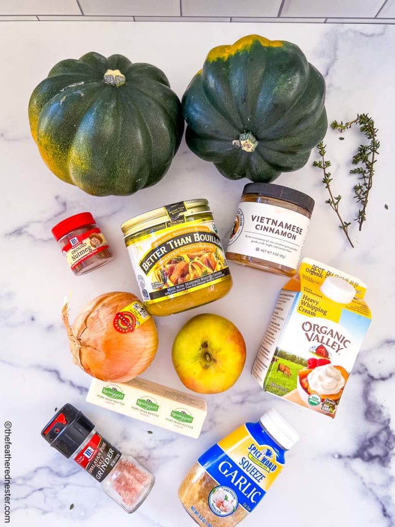 Ingredients to make squash soup in the Instant Pot