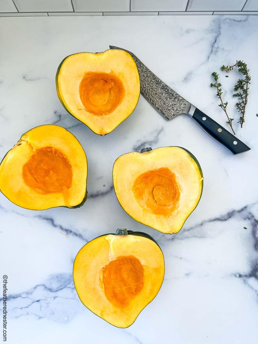 cut acorn squash.
