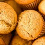 this Pinterest graphic shows a close up of a banana muffin
