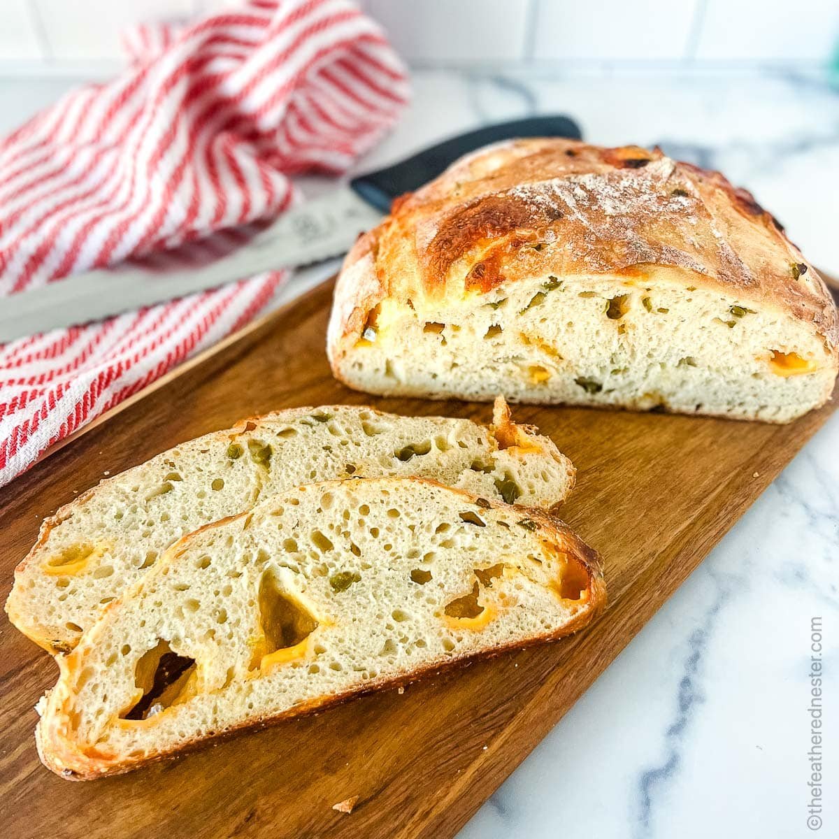 Dutch Oven Sourdough Bread with Pickled Jalapeños and Cheddar