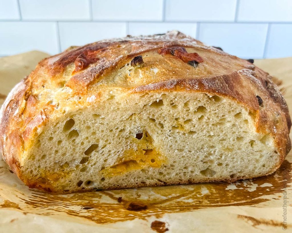 a loaf of jalapeno cheddar sourdough bread