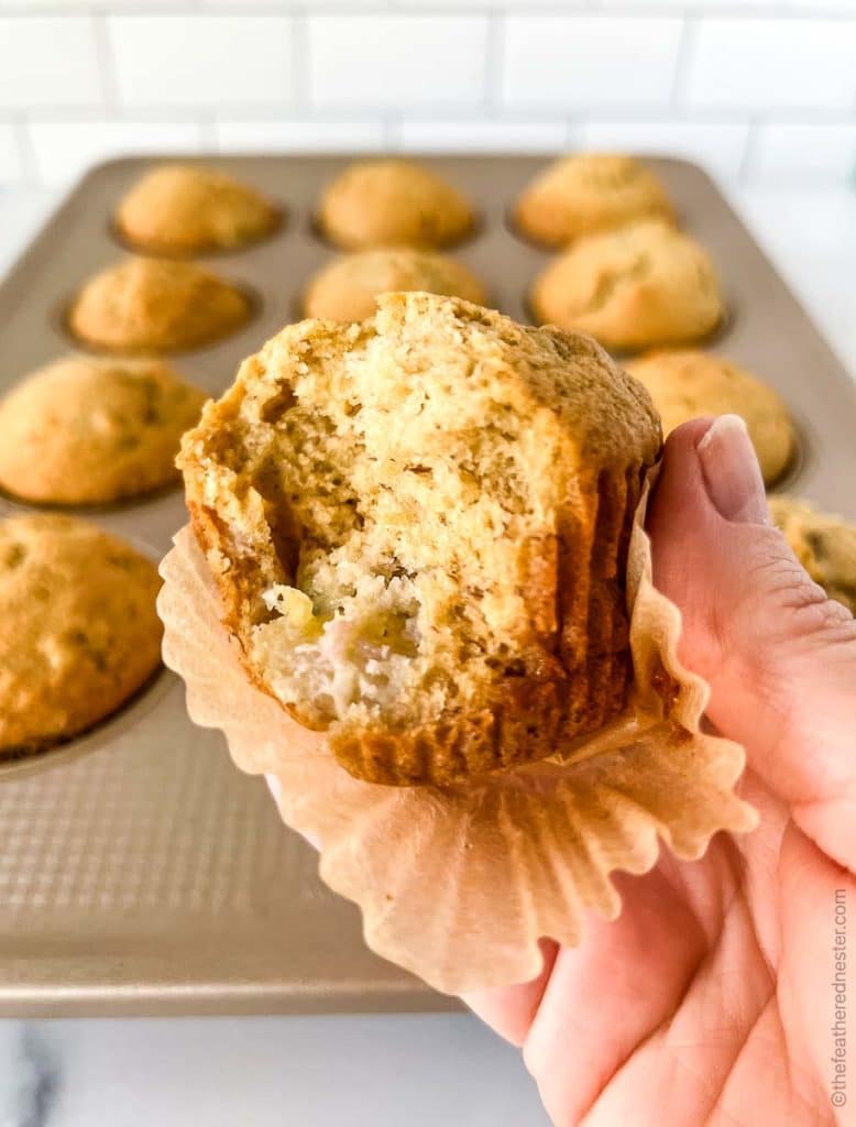 a close up of a banana bread muffin.