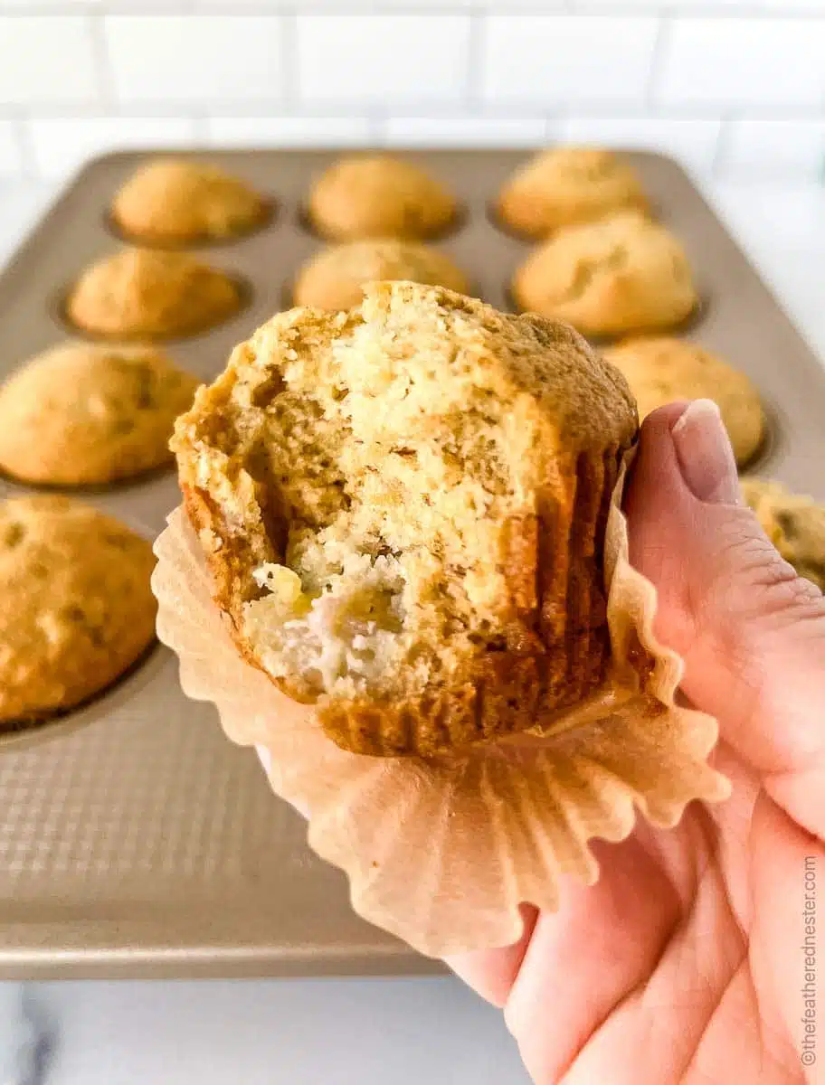 a close up of a banana bread muffin