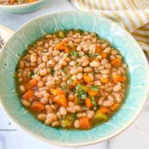 a green bowl of navy beans instant pot