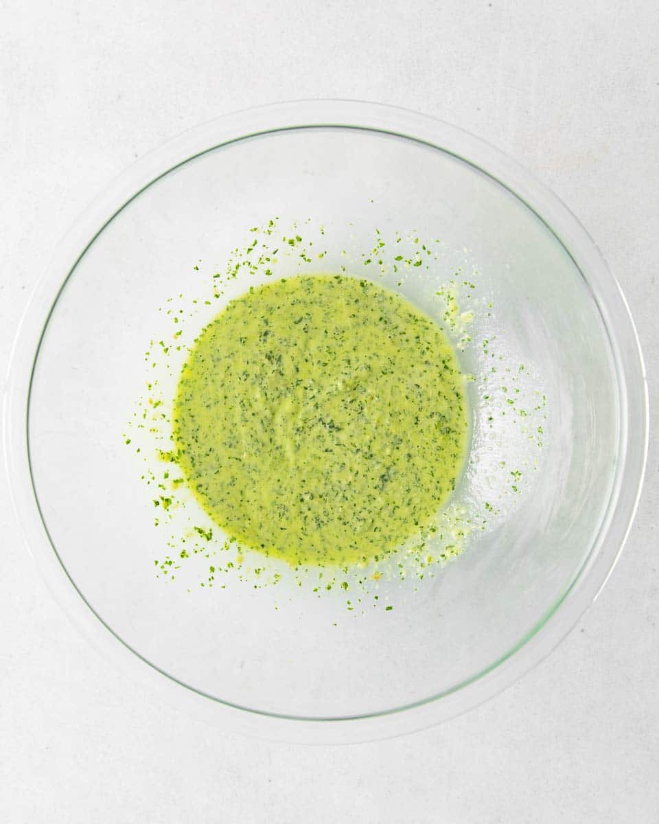 processed pesto sauce in a large bowl