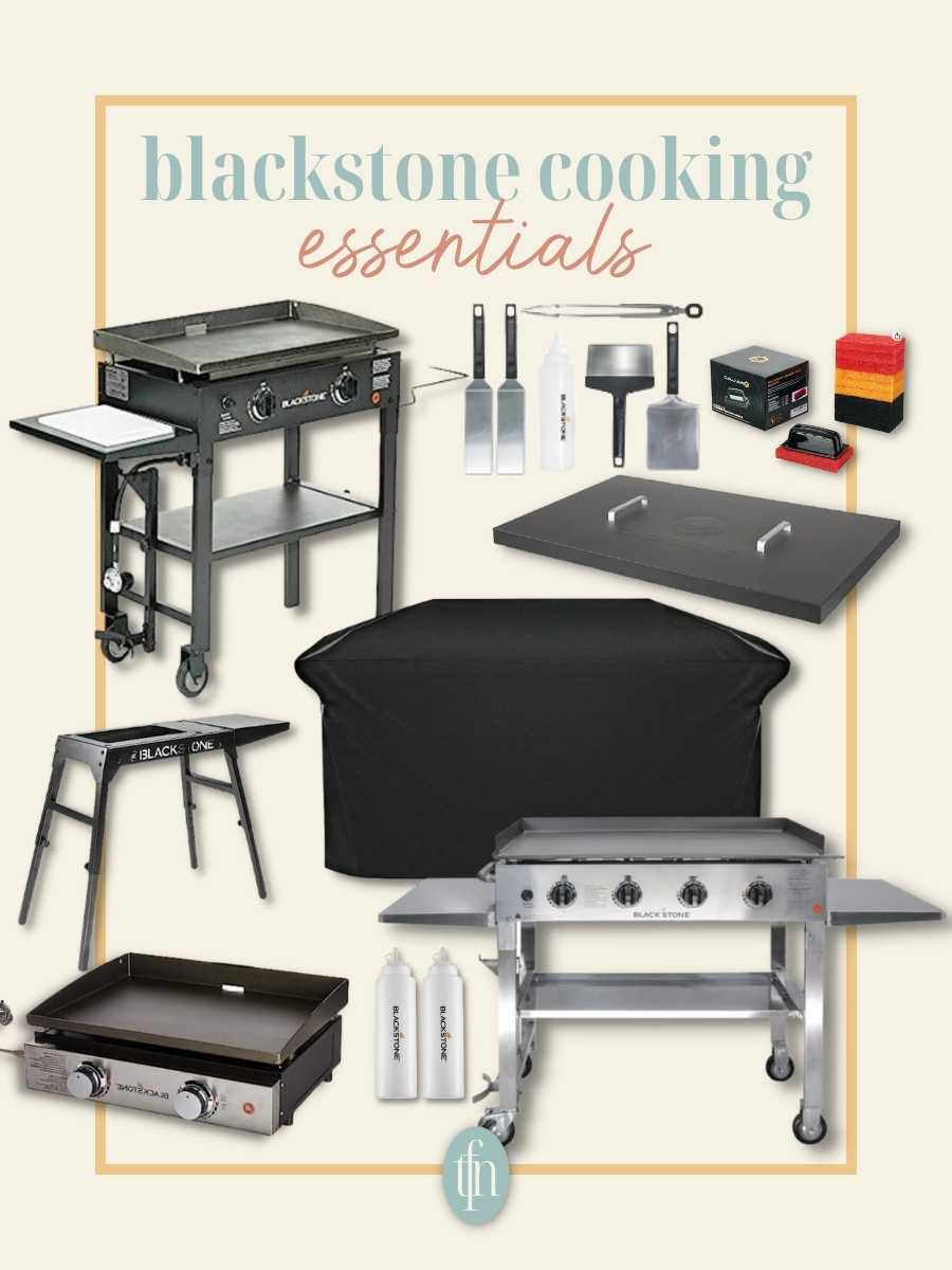 Photo collage of Blackstone cooking essentials