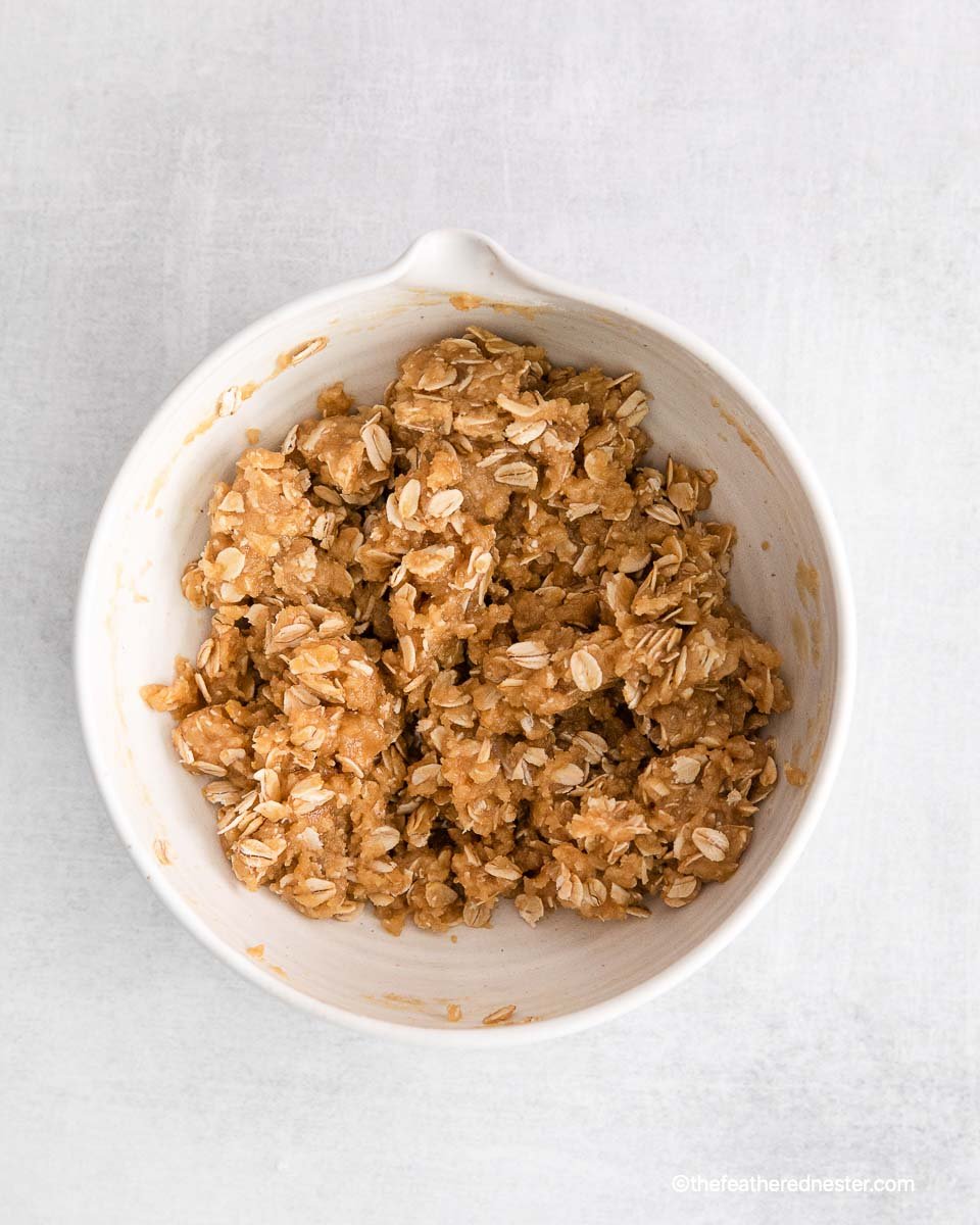 oat crumble mixed in a small bowl.