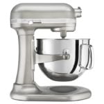 a silver colored kitchenaid stand mixer in the 7 quart size