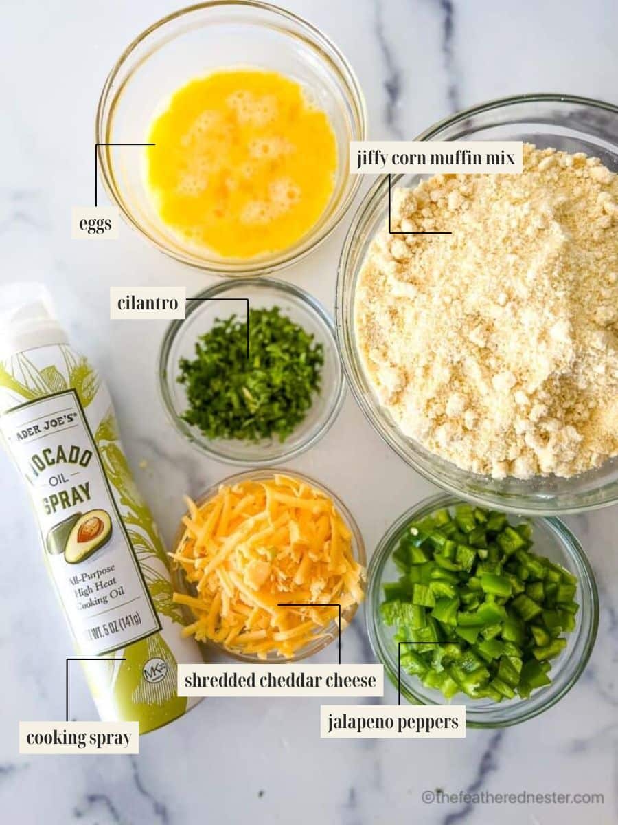 Labeled ingredient image for Jiffy Jalapeno Cheddar Cornbread recipe.