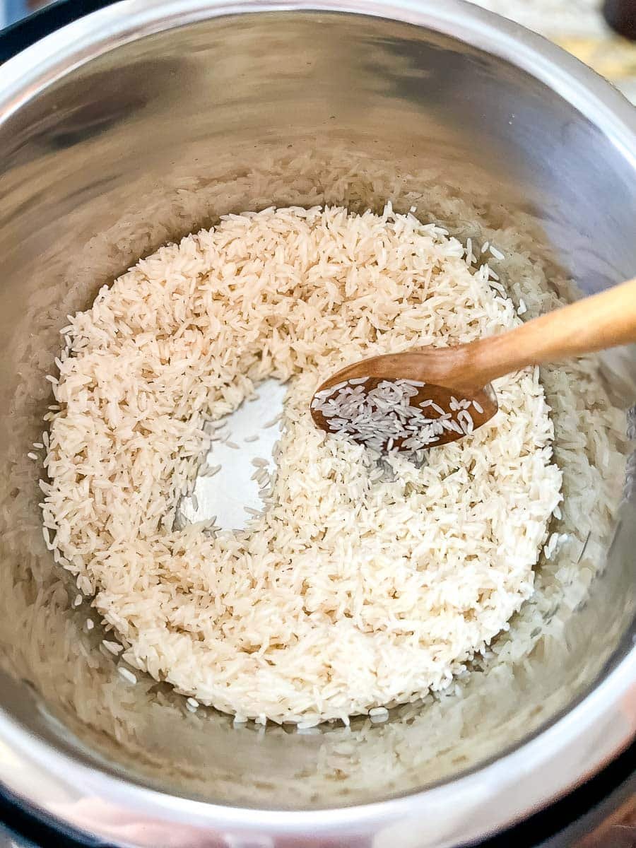 Sautéing the Basmati rice.