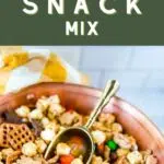 a graphic for Halloween Snack Mix with a text on top saying "Halloween Snack Mix".